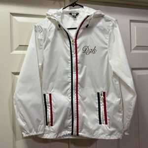 White DGK Skate/ Snowboard Hooded Windbreaker Jacket w/ Green & Red Accents XS